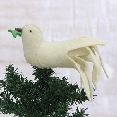 Wool felt tree topper, 'Message of Peace' - Wool Felt Ivory Dove Tree Topper from India