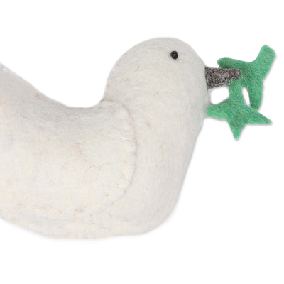 Wool felt tree topper, 'Message of Peace' - Wool Felt Ivory Dove Tree Topper from India
