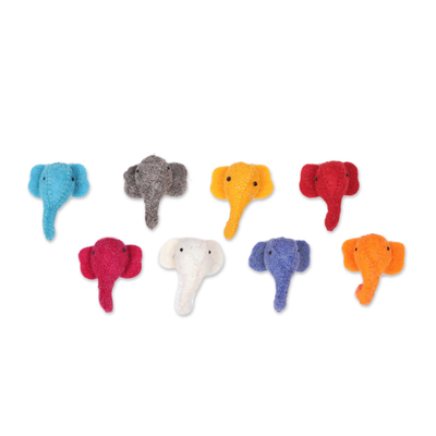 Wool felt ornaments, 'Elephant Cheer' (set of 8) - Set of 8 Assorted Wool Felt Elephant Ornaments