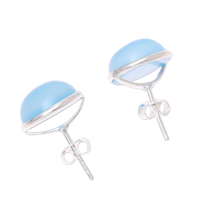 Chalcedony stud earrings, 'Moonlight Peace in Blue' - Chalcedony Stud Earrings in Blue from India