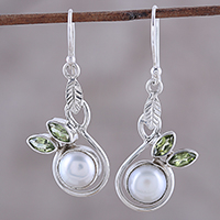Cultured pearl and peridot dangle earrings, 'Spring Beauty'