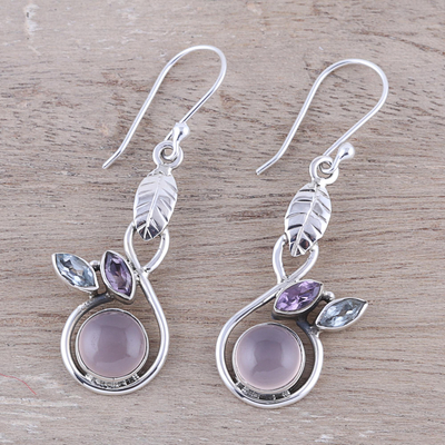 Multi-gemstone dangle earrings, 'Spring Beauty' - Multi-Gemstone Dangle Earrings from India