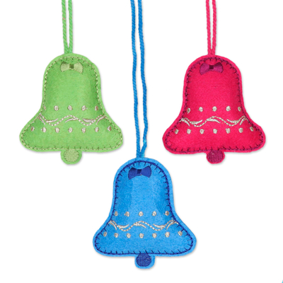 Wollfilz-Ornamente, (6er-Set) - Verschiedene Glockenornamente aus Wollfilz aus Indien (6er-Set)