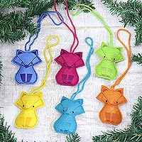 Wool felt ornaments, 'Vibrant Cats' (set of 6) - Assorted Wool Cat Ornaments from India (Set of 6)