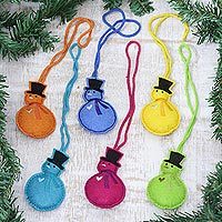 Wool felt ornaments, 'Colorful Snowmen' (set of 6) - Assorted Wool Snowman Ornaments from India (Set of 6)