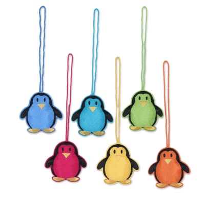 Assorted Wool Penguin Ornaments from India (Set of 6)
