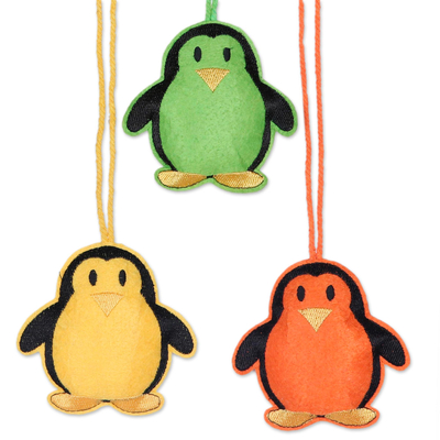 Wool felt ornaments, 'Fascinating Penguins' (set of 6) - Assorted Wool Penguin Ornaments from India (Set of 6)
