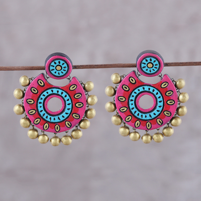 Ohrhänger aus Keramik - Rosa und blaue Keramik-Ohrhänger aus Indien
