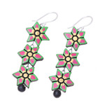 Ceramic dangle earrings, 'Dazzling Daffodils' - Hand-Painted Floral Ceramic Dangle Earrings from India