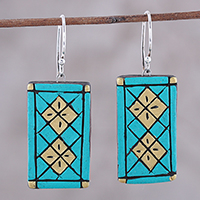Ceramic dangle earrings, 'Bollywood Kites' - Geometric Ceramic Dangle Earrings Crafted in India