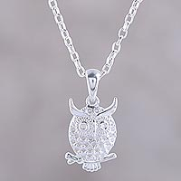 Sterling silver pendant necklace, 'Hooting Owl'