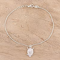 Sterling silver charm bracelet, 'Hooting Owl'