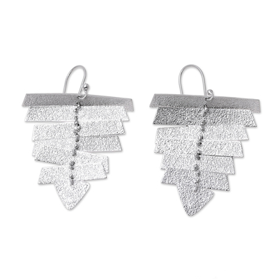 Rhodium plated sterling silver dangle earrings, 'Beautiful Shimmer' - Modern Rhodium Plated Sterling Silver Dangle Earrings