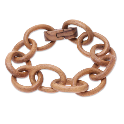 Teak wood link bracelet, 'Modern Connections' - Handcrafted Modern Teak Wood Link Bracelet from India