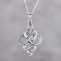 Sterling silver pendant necklace, 'Sensational Serpent' - Handcrafted Sterling Silver Snake Pendant Necklace