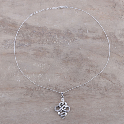 Sterling silver pendant necklace, 'Sensational Serpent' - Handcrafted Sterling Silver Snake Pendant Necklace