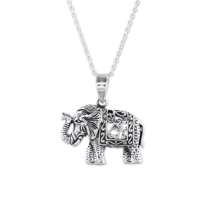 Sterling silver pendant necklace, 'Graceful Elephant' - Handcrafted Sterling Silver Regal Elephant Pendant Necklace