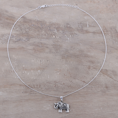 Sterling silver pendant necklace, 'Graceful Elephant' - Handcrafted Sterling Silver Regal Elephant Pendant Necklace