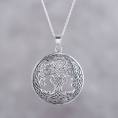 Sterling silver pendant necklace, 'Magnificent Tree' - Handcrafted Sterling Silver Ornate Forest Pendant Necklace