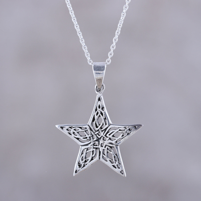 Collar colgante de plata esterlina - Collar con colgante de estrella adornado de plata de ley hecho a mano