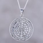 Sterling silver pendant necklace, 'Om in Symmetry' - Handcrafted Sterling Silver Om Visualized Pendant Necklace