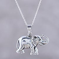 Sterling silver pendant necklace, 'Gleeful Elephant' - Handcrafted Sterling Silver Elephant Pendant Necklace