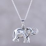 Sterling silver pendant necklace, 'Gleeful Elephant' - Handcrafted Sterling Silver Elephant Pendant Necklace
