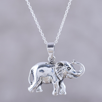 Collar colgante de plata esterlina - Collar con colgante de elefante hecho a mano en plata de ley