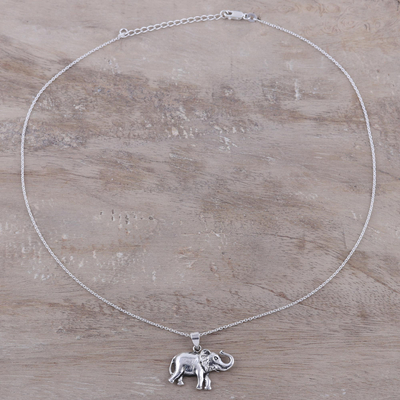 Sterling silver pendant necklace, 'Gleeful Elephant' - Handcrafted Sterling Silver Elephant Pendant Necklace