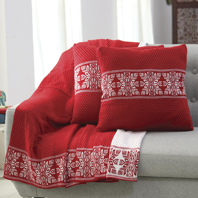 Snowflake Knit Throw Blanket in Poppy from India - Snowflake Charm in ...