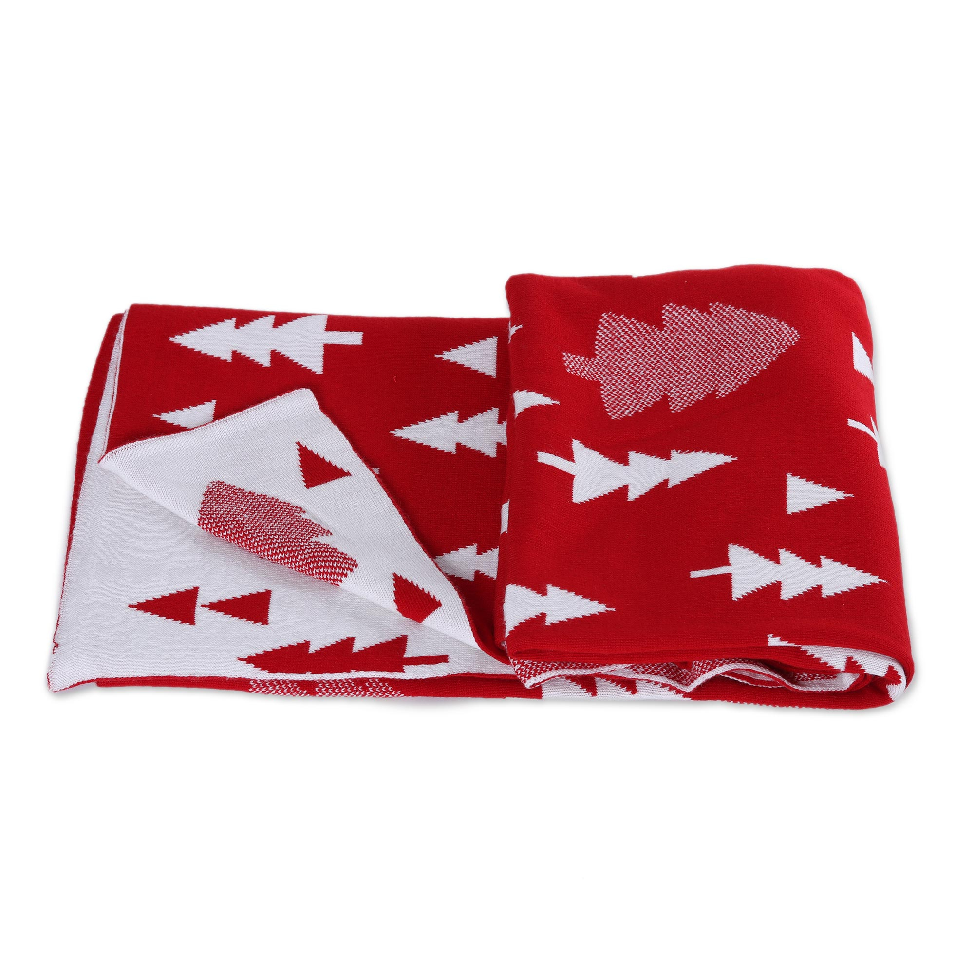Reversible Pine Tree Knit Throw Blanket in Poppy from India - Pine Dale ...