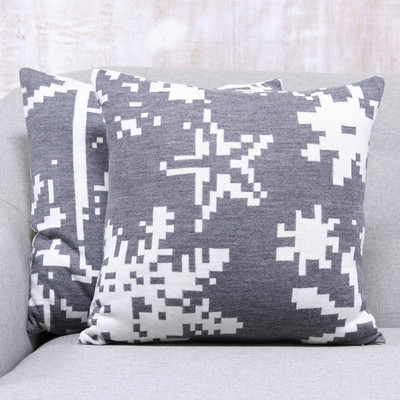 Knit cushion covers, 'Christmas Fantasy in Slate' (pair) - Christmas-Themed Knit Cushion Covers in Slate (Pair)