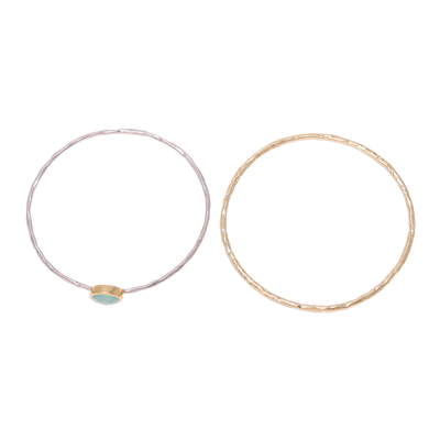 Gold plated sterling silver and chalcedony bangle bracelets, 'Sliver of Sky' (pair) - 18K Gold Plated Sterling Silver Bangle Bracelets (Pair)