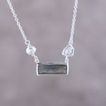 Labradorite pendant necklace, 'Sliver of Dusk' - Modern Labradorite and Sterling Silver Pendant Necklace