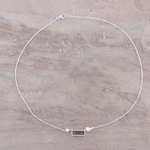 Labradorite pendant necklace, 'Sliver of Dusk' - Modern Labradorite and Sterling Silver Pendant Necklace