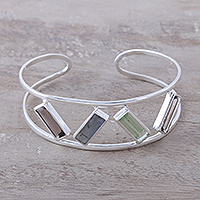 Multi-gemstone cuff bracelet, 'Tilted Windows'