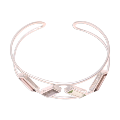 Multi-gemstone cuff bracelet, 'Tilted Windows' - Multi-Gemstone and Sterling Silver Modern Cuff Bracelet