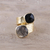 Gold plated quartz and onyx wrap ring, 'Twilight Drama' - Onyx and Tourmalinated Quartz 18k Gold Plated Wrap Ring (image 2) thumbail