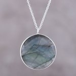 Labradorite pendant necklace, 'Aurora Moon' - Circular Labradorite Pendant Necklace from India