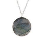 Labradorite pendant necklace, 'Aurora Moon' - Circular Labradorite Pendant Necklace from India
