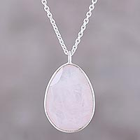 Rose quartz and smoky quartz pendant necklace, 'Egg Glitter'