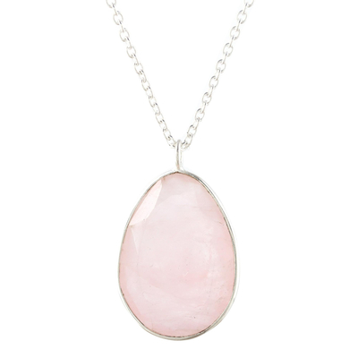 Rose quartz and smoky quartz pendant necklace, 'Egg Glitter' - Rose Quartz and Smoky Quartz Pendant Necklace from India
