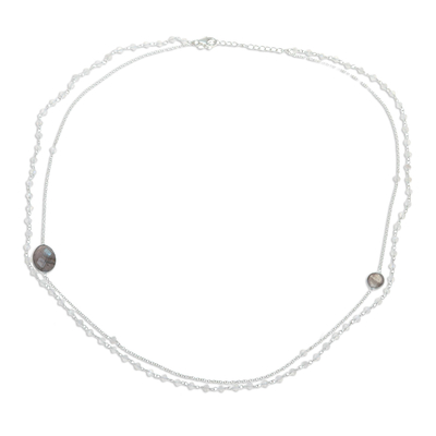 Labradorite and rainbow moonstone link necklace, 'Charming Mist' - Rainbow Moonstone and Labradorite Link Necklace