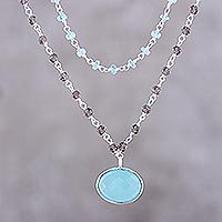 Multi-gemstone link pendant necklace, 'Sparkling Tricolor' - Multi-Gemstone Link Pendant Necklace from India