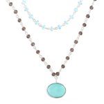 Multi-gemstone link pendant necklace, 'Sparkling Tricolor' - Multi-Gemstone Link Pendant Necklace from India