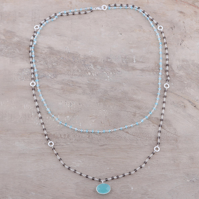 Multi-gemstone link pendant necklace, 'Sparkling Tricolor' - Multi-Gemstone Link Pendant Necklace from India