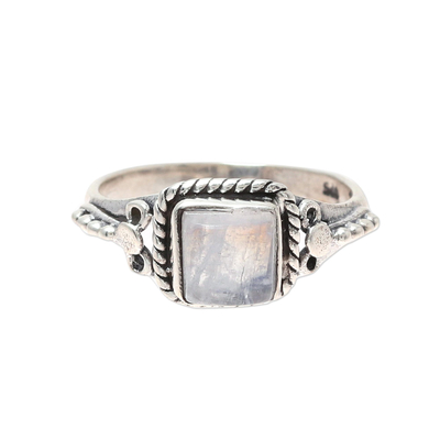 Rainbow moonstone cocktail ring, 'Misty Depths' - Square Rainbow Moonstone and Sterling Silver Cocktail Ring
