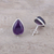 Amethyst button earrings, 'Mystic Tears' - Teardrop Amethyst Button Earrings from India