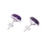 Amethyst button earrings, 'Mystic Tears' - Teardrop Amethyst Button Earrings from India