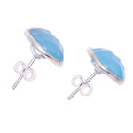 Chalcedony button earrings, 'Mystic Tears' - Teardrop Chalcedony Button Earrings from India